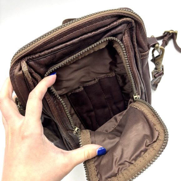 Vintage 90s Dilana Design Collection Brown Leather Organizer Crossbody Bag FLAWS - Picture 7 of 16